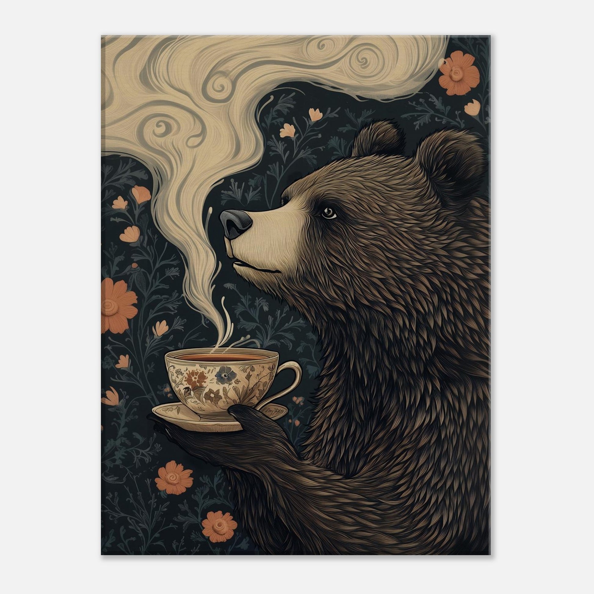 MYSTBIT ART | Bear & Tea Canvas Print Wall Art