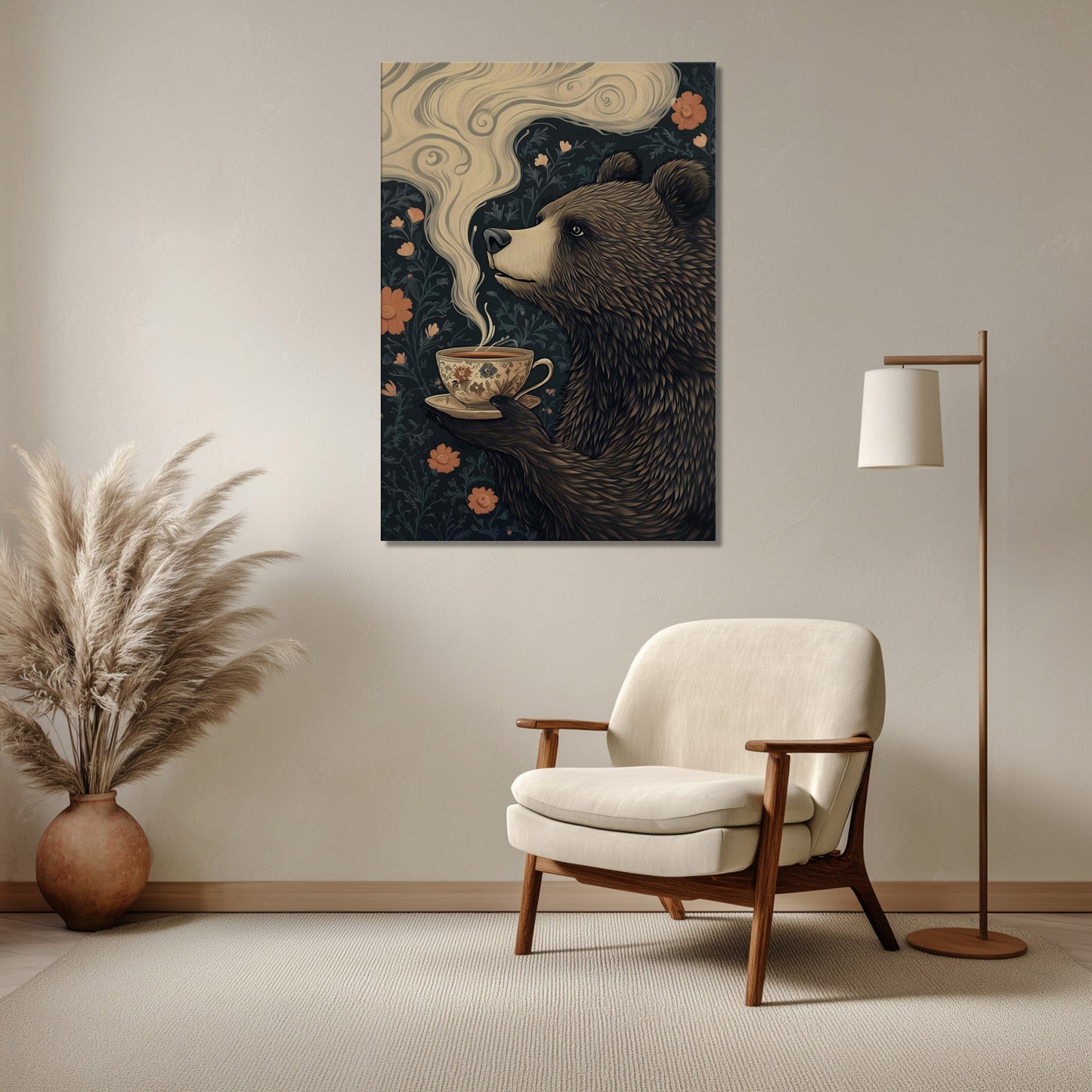 MYSTBIT ART | Bear & Tea Canvas Print Wall Art