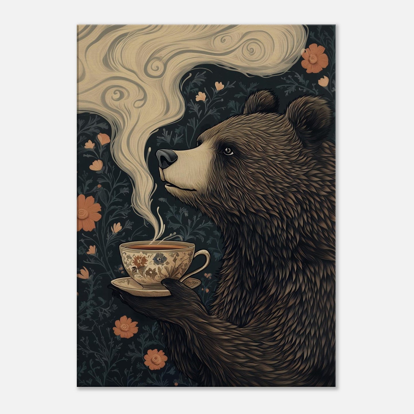 MYSTBIT ART | Bear & Tea Canvas Print Wall Art