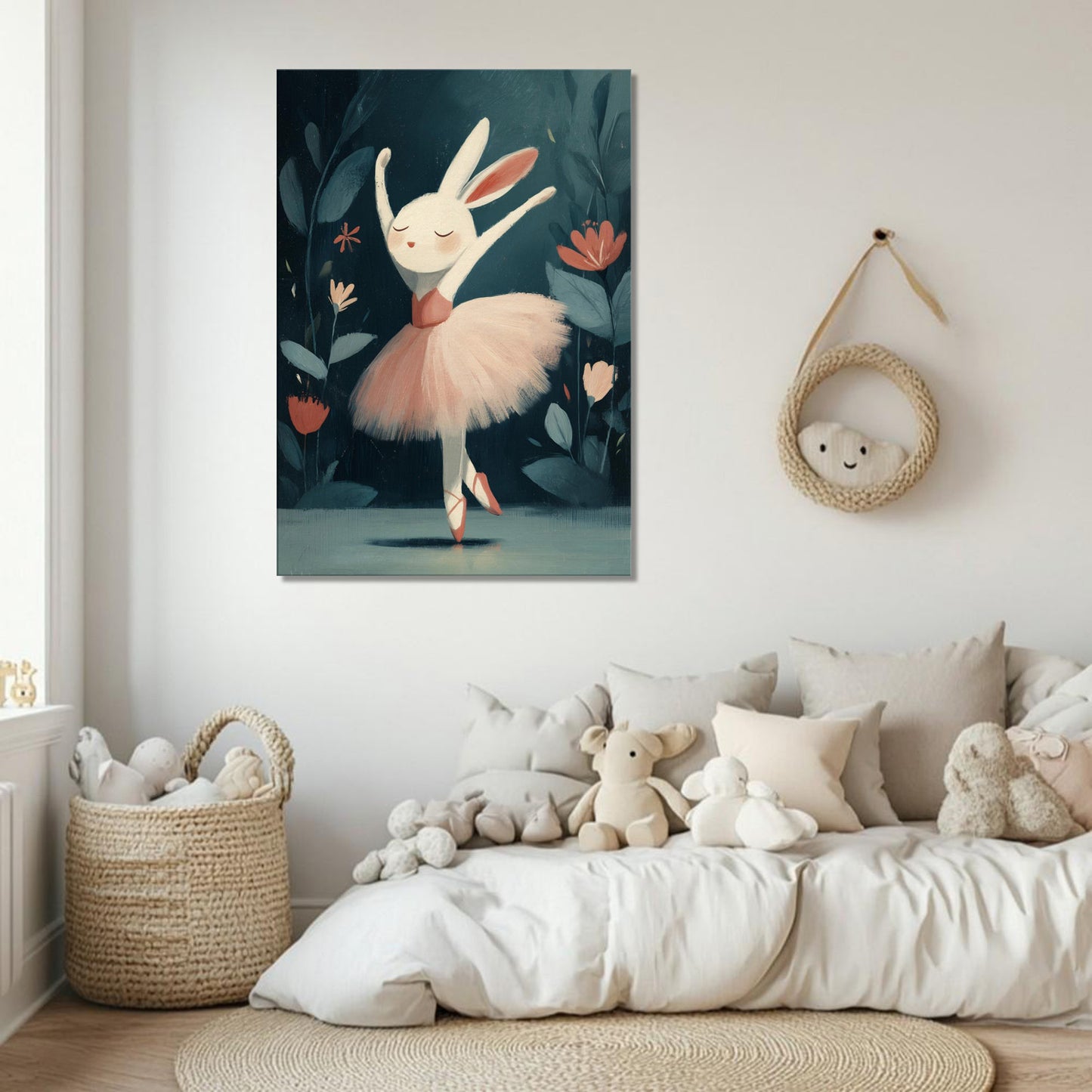 MYSTBIT ART | Floral Rabbit Ballet Canvas Print Wall Art