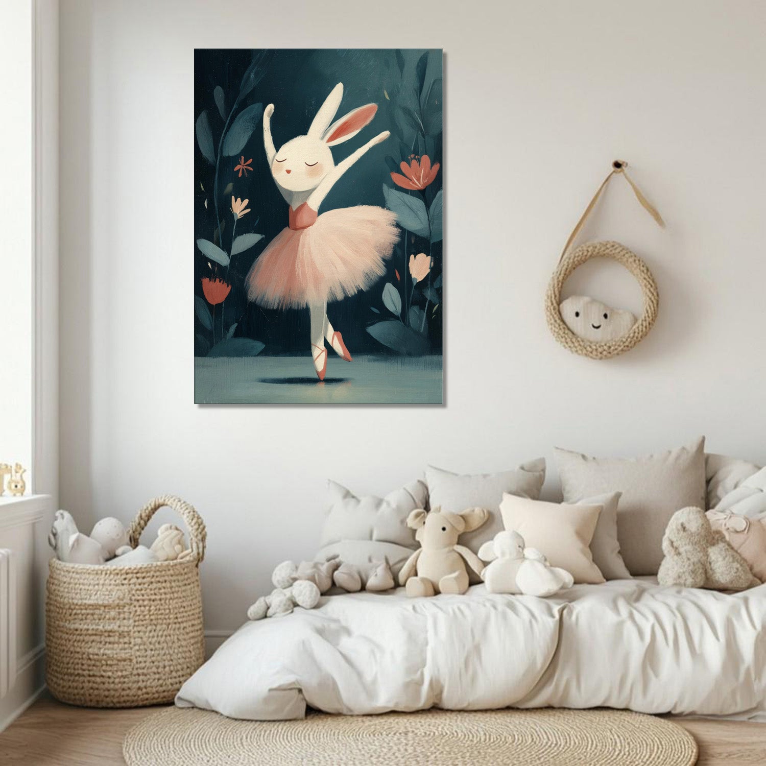 MYSTBIT ART | Floral Rabbit Ballet Canvas Print Wall Art