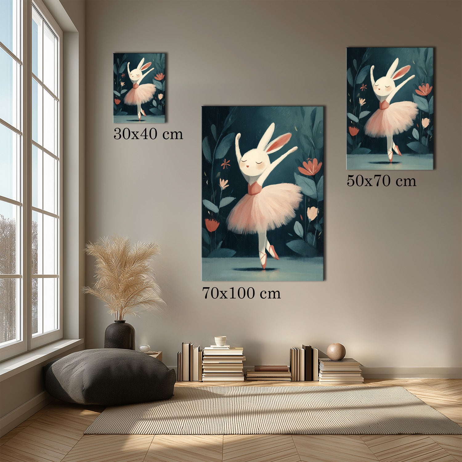MYSTBIT ART | Floral Rabbit Ballet Canvas Print Wall Art