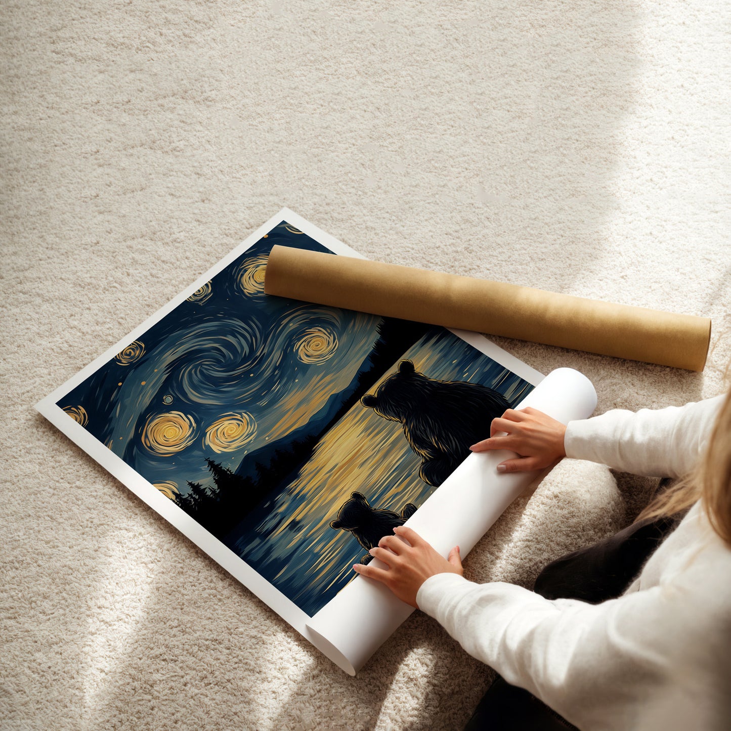 MYSTBIT ART | Starry Bear Night Art Print Wall Art