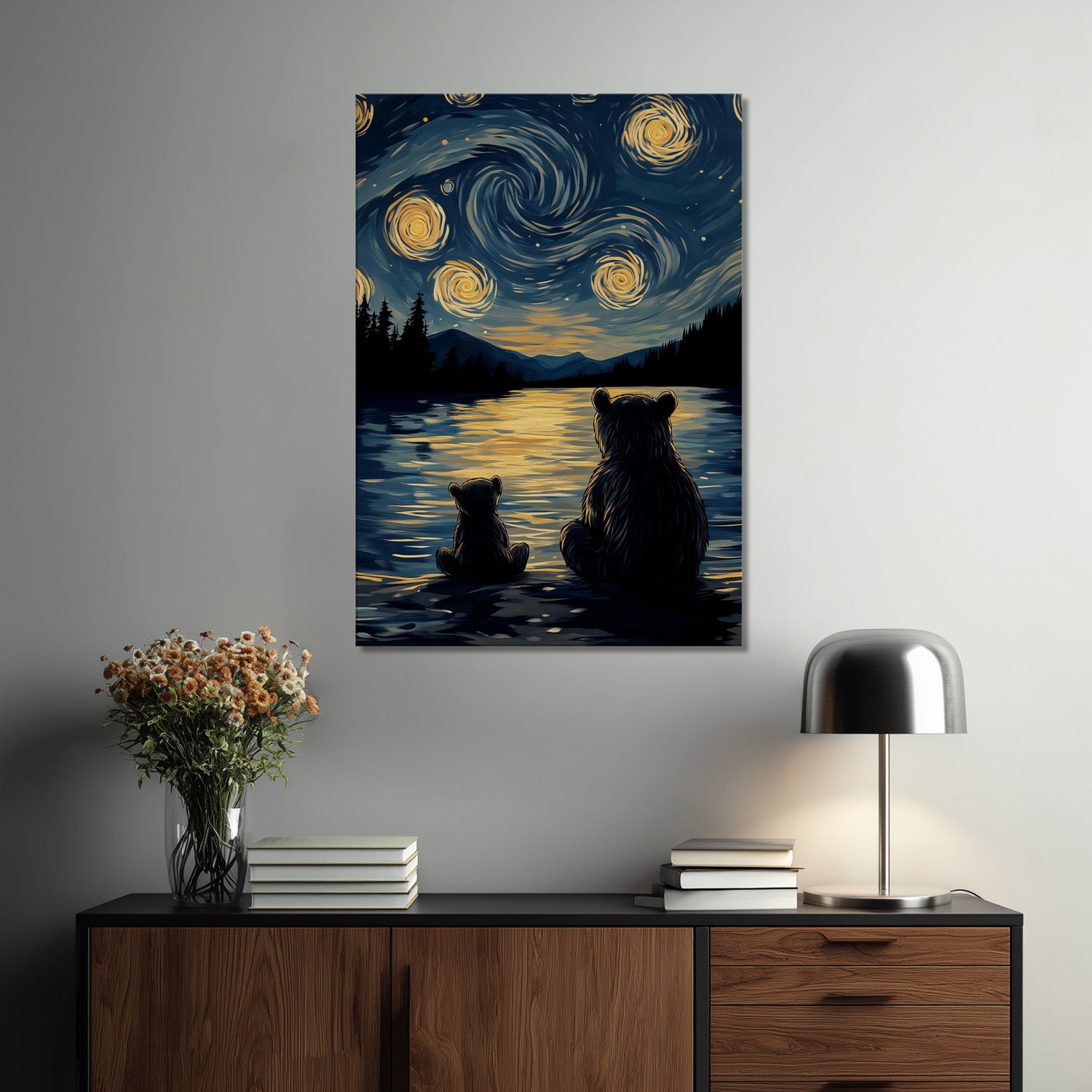 MYSTBIT ART | Starry Bear Night Canvas Print Wall Art