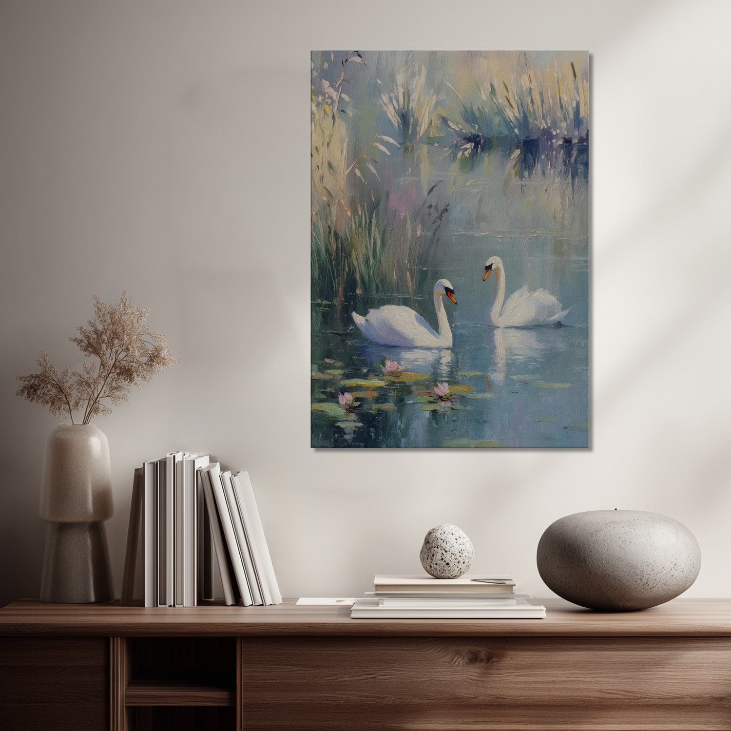 MYSTBIT ART | Swan Serenade Canvas Print Wall Art
