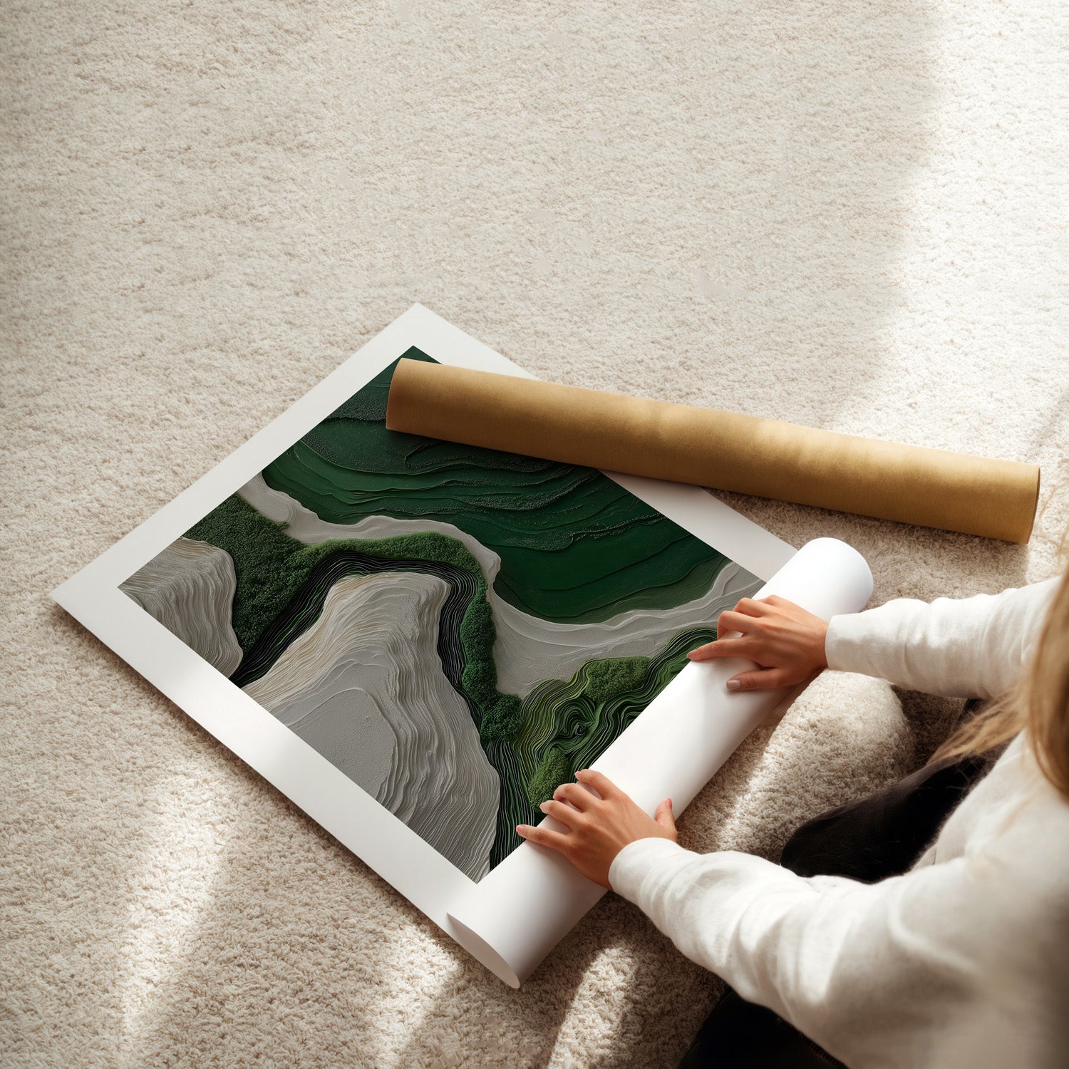 MYSTBIT ART | White & Green No1 Art Print Wall Art