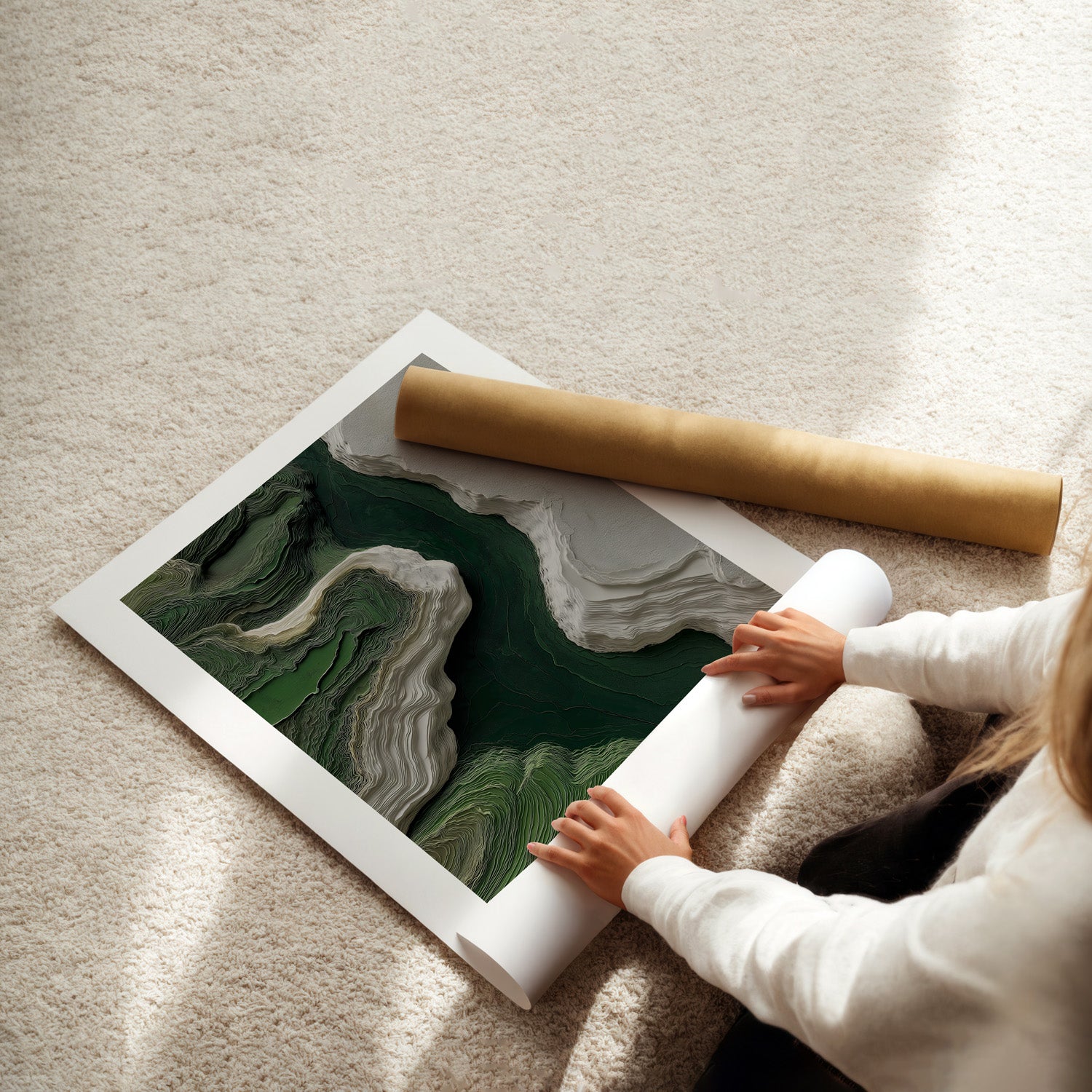 MYSTBIT ART | White & Green No2 Art Print Wall Art